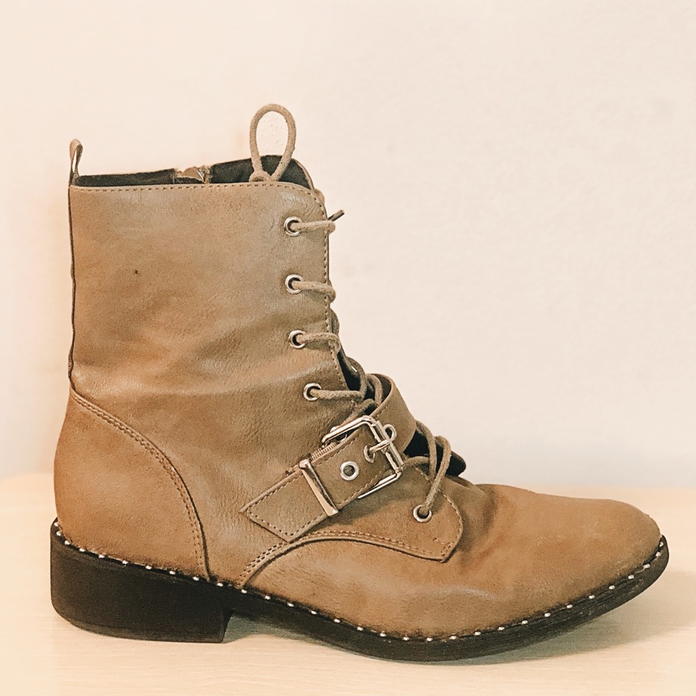 Qupid Studded Sole Combat Boots in Brown!
